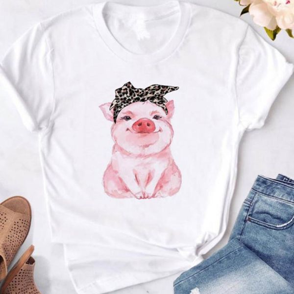 

leopard bandana pig bow sunflower floral print women tshirt cotton casual funny t shirt gift 90s lady yong girl drop ship, White