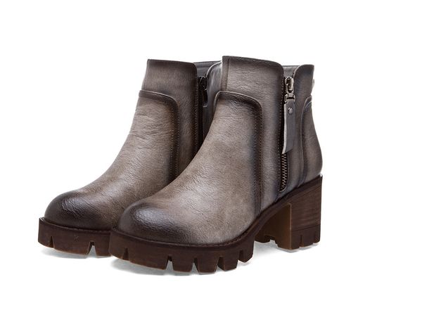 

women's boots ankle rubber shoes spring half boots for women 2019 new women spring autumn thick high heel platform round toe sid, Black