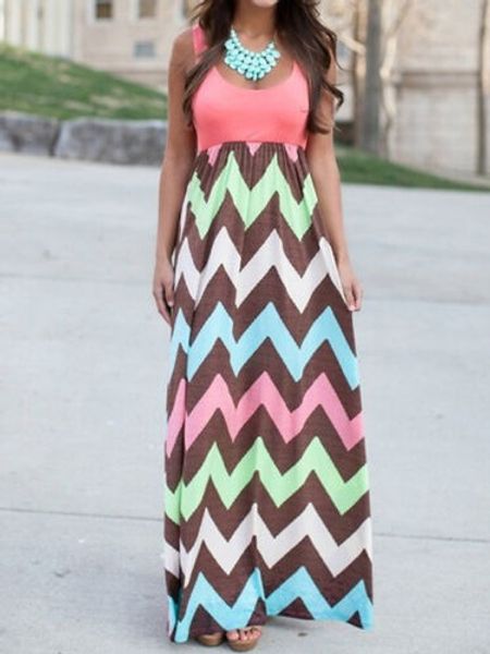 

2015 women summer beach long dress sleeveless wave stirped boho long maxi dress, Black;gray