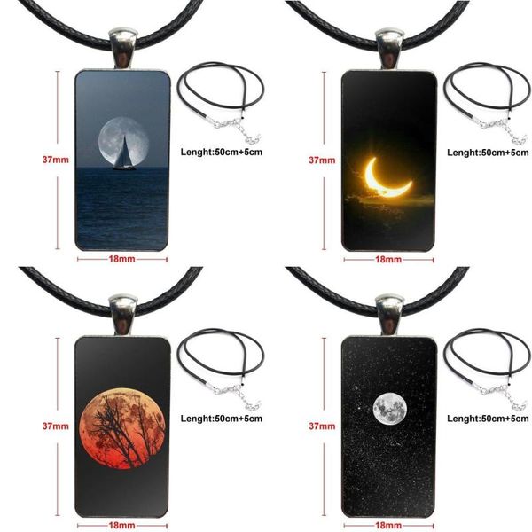 

amazing nice full moon for women men glass pendant necklace handmade half pendant rectangle necklace, Silver