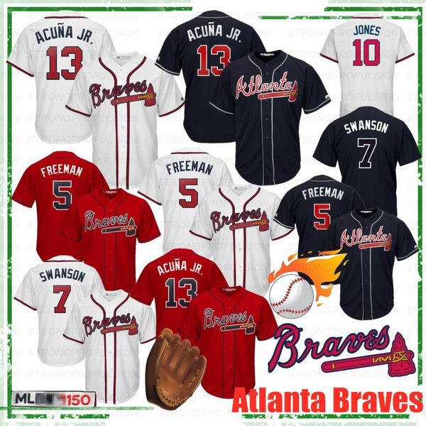 

5 freddie an 2020 baseball jerseys 13 ronald acuna jr. braves 10 chipper jone atlanta 44 hank aaron new baseball shirt, Blue;black