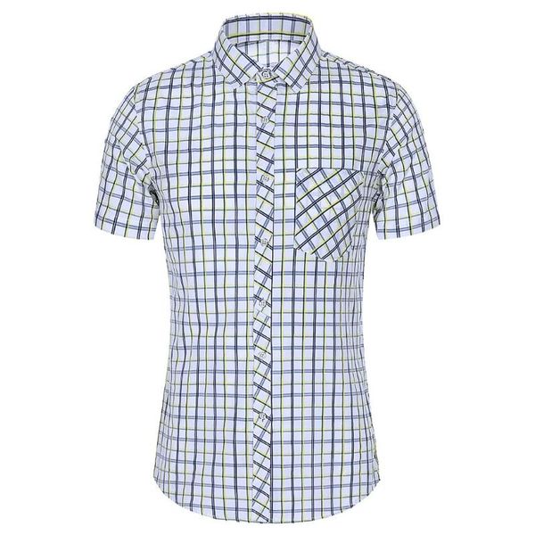 

klv short sleeve male shirt polyester blend man shirt fashion men slim hawaii tunic men's plaid printed turn-down collar, White;black