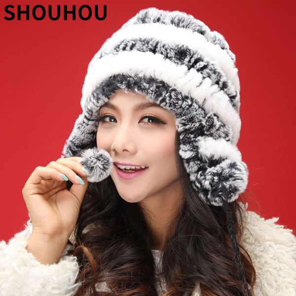 

shouhou 2017 года женщины зимы шлема шерсти супер теплые женщины подлинной рекс меховой шлем девушки утолщение крышка леди luxur, Blue;gray