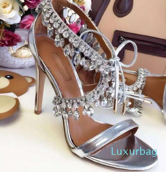 

designer shoes crystal sandals ankle strap 10cm high heels bling glitter sandals wedding shoes for women, Black