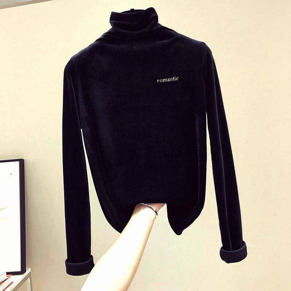 

female high collar autumn and winter new korean version of the loose inside plus velvet long-sleeved shirt shirt, White