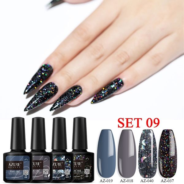 

beauty 4pcs/lot gel nail kits soak off base coat semi permanent led gel varnish glitter for nail art manicure, Red;pink