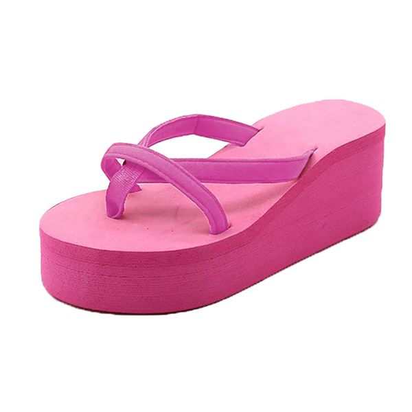 

sagace new arrival summer beach slipper women 2020 high heel wedge slippers solid color beach sandals flip flops, Black