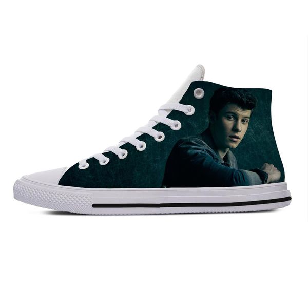 

2020 new shawn mendes shoes women print lightweight high help classic shoes breathable fashion canvas man sneakers, Black