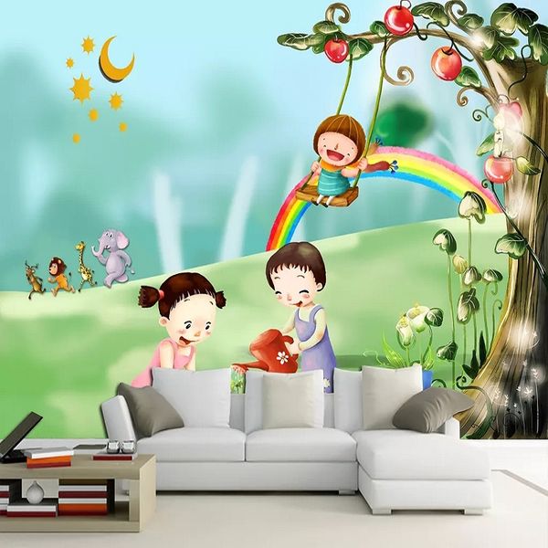 

custom large mural 3d wallpaper fairy tale world cartoon girl animal child bedroom mural tv back wall decor deep 5d embossed