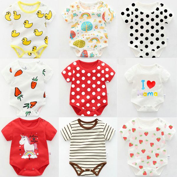 

40 colors baby romper onesies newborn cartoon printed short sleeve summer cotton jumpsuits rompers triangle clothes toddler bodysuit, Blue
