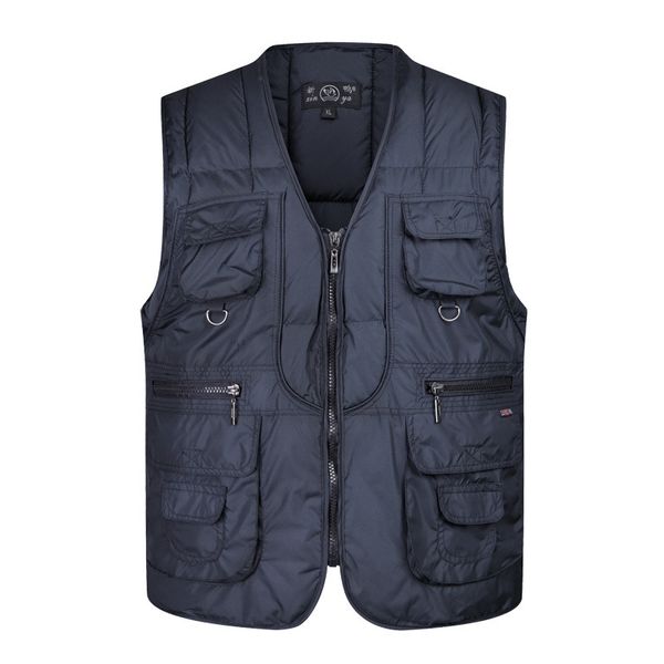 

2019 new men casual autumn winter sleeveless pgraph vest male multi pocket solid color thick warm v-collar waistcoat 4xl, Black;white