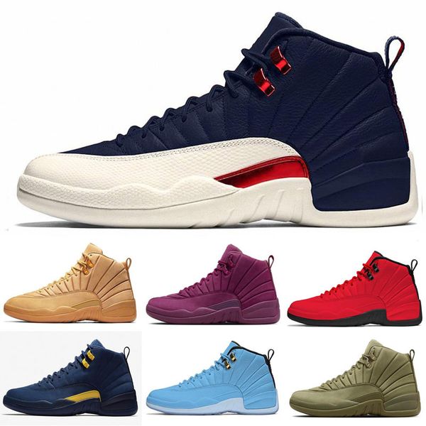 

2019 mens and womens outdoor shoes sneakers 12s xii flu game taxi french blue for men sports shoes high cut