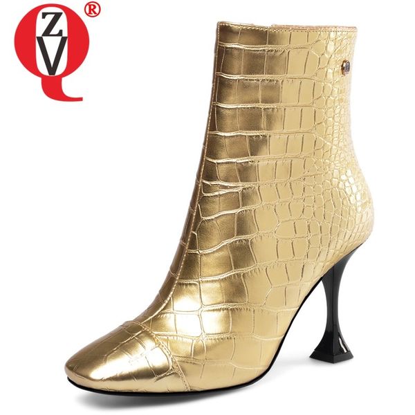 

zvq winter warm new fashion square toe ankle boots outside super high heels zip genuine leather women shoes drop shipping, Black