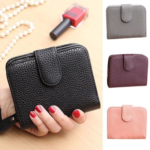 

fashion lady wild short lychee pattern solid color card bag purse clutch bag wallet women portefeuille femme purse female, Red;black