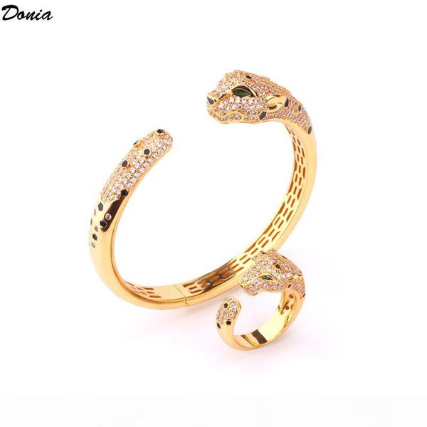 

donia ювелирные изделия европейские и американская мода классические леопарда с инкрустацией циркония браслет кольца установить капли клея б, Black