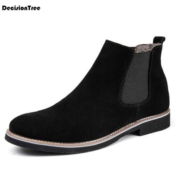 

simple fashion men cow suede boots casual flat heel shoes mens autumn winter comfortable ankle shoes zapatos z414, Black