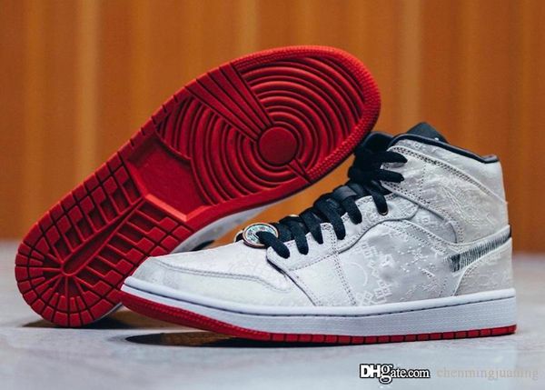 

authentic clot x air high 1 mid fearless men basketball shoes woven nylon upper retro sports sneakers cu2804-100 with box