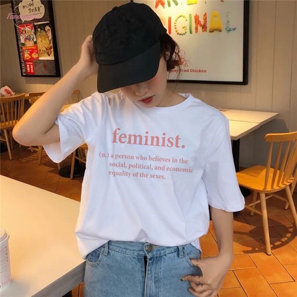

feminist feminism graphic print t shirt harajuku women female girl power kawaii 2020 summer t shirt tee shirt, White