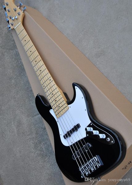 

6-string bass guitar electric bass with white pickguard, maple fingerboard, chrome hardware to provide personalized service