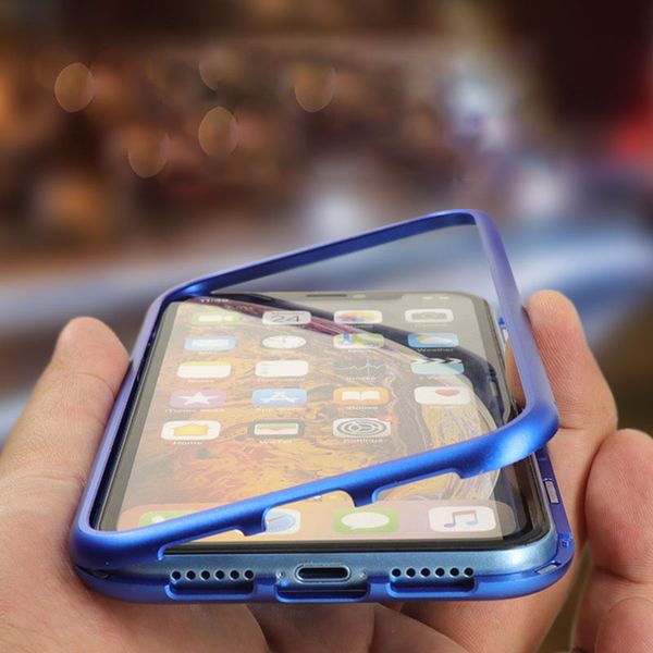 

magnetic luxury phone case for iphone 6 7 8 plus x xs xr case magnet single-sided transparent tempered glass pc hard back case