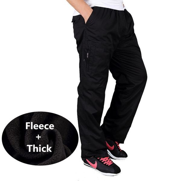 

new 2018 men double layer winter warm men thick pants fleece army camouflage tactical cotton trousers baggy pants 6xl, Black