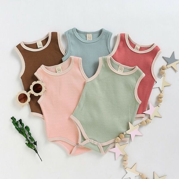 

ttoddler infant baby girl clothes sleeveless solid bodysuits jumpsuit cotton outfit knitting one piece bodysuits, Blue