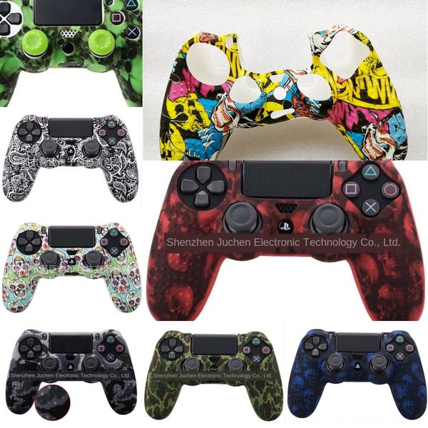 

pkrbu 1set protective with case silicone star cover skull joystick cap for ps4 handle