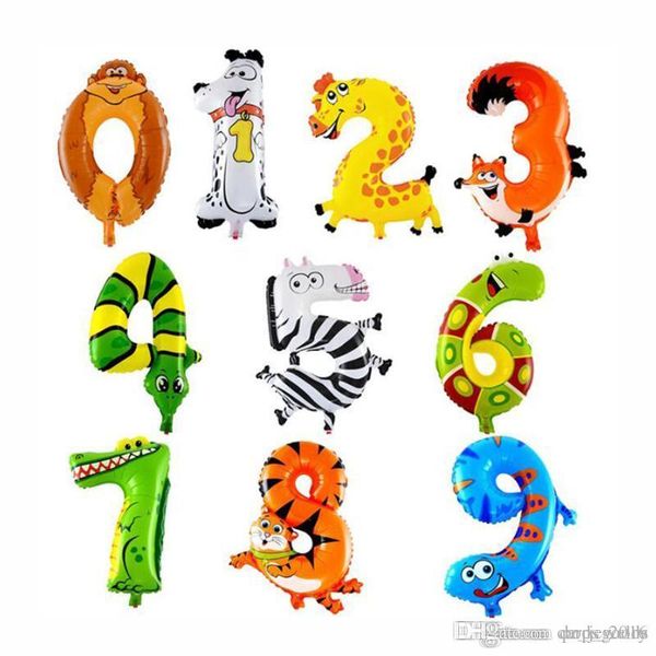 

16inch animal aluminum foil balloon 0-9 cartoon number children birthday decoration helium balloons wedding party decoration supplies