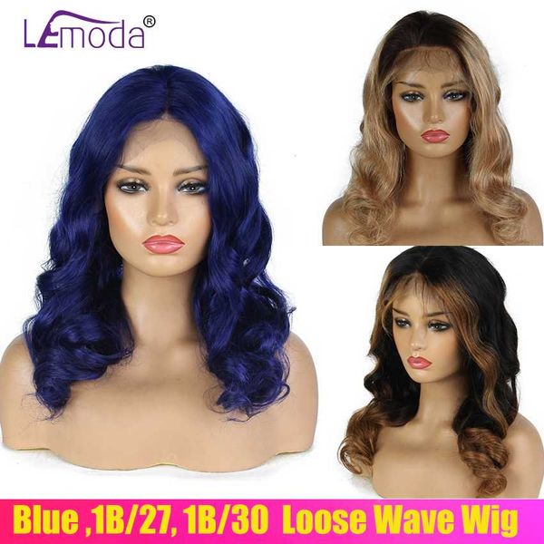 

blue 1b 27 1b 30 ombre human hair wig brazilian body wave wig 150% density lemoda remy 13*4 lace front human hair wigs colored, Black;brown