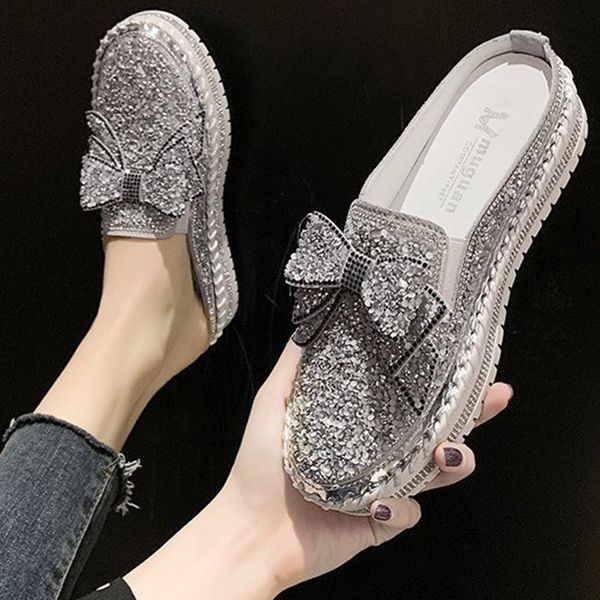 

2020 women flat platform leather female loafers home woman shoes woman crystal sequined cloth bow-knot casual moccasins slip-on, Black