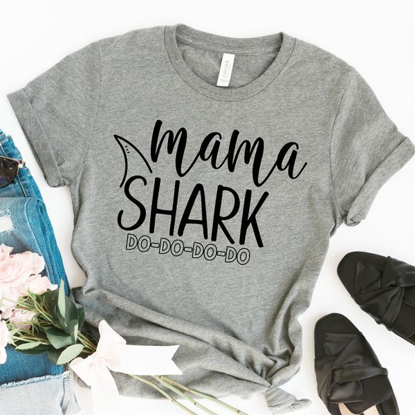 Mama Shark T Shirt Womens Funny Short Sleeve Letter Print Graphic Cute Tops Tees