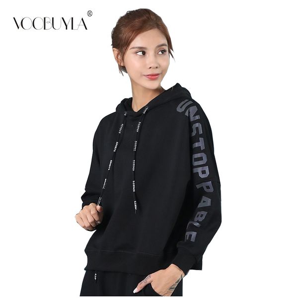 

letter print pink running jacket casual women sweatshirt spring autumn 2019 hoodies long sleeve loose sport sweatshirts mujer, Black;red