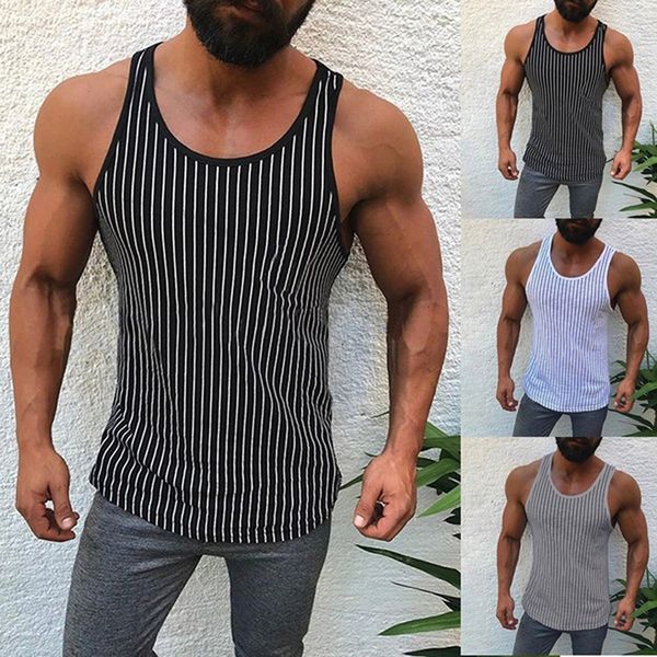 

two thousand and nineteen summer man explosive money europe and america stripe motion bodybuilding trend male vest, White;black