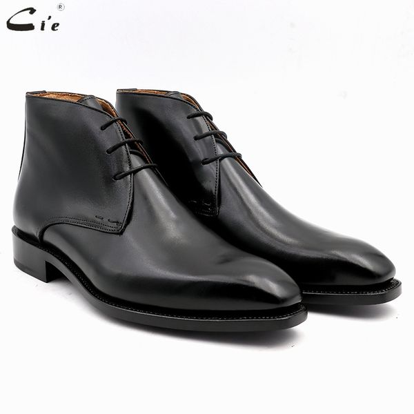 

cie square plain toe full grain genuine calf leather boot solid black handmade bespoke leather lacing derby men's ankle boot a04