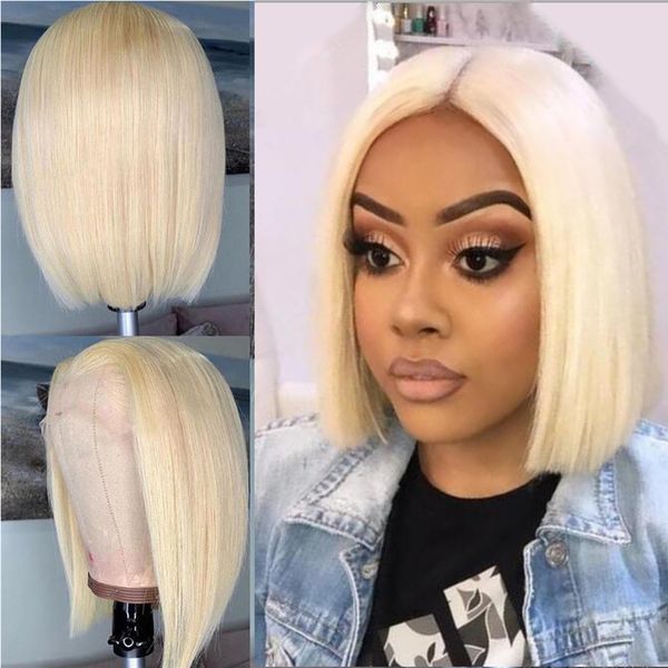 

silk straight short bob 613 colored human hair lace front wigs brazilian remy glueless wig preplucked with baby hair for woomen, Black;brown