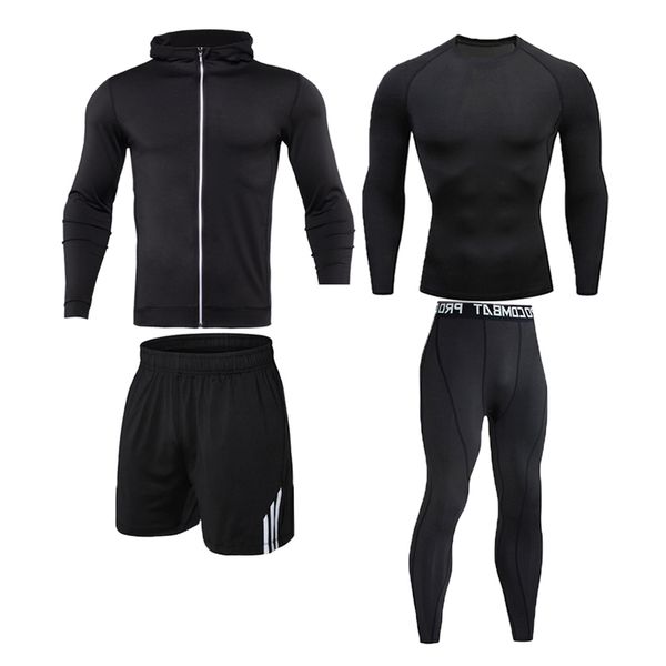 

gym men's running fitness sportswear athletic physical training clothes suits workout jogging sports clothing tracksuit 4-piece, Black;blue