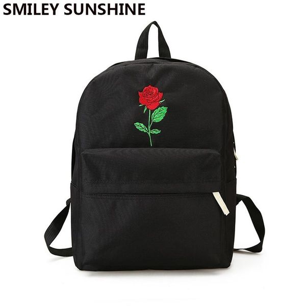 Fashion Rose Cute Women Zaino Borse da scuola per adolescenti Ragazze Ladies Bagpack Tessuto tela Zaino nero Femalbag