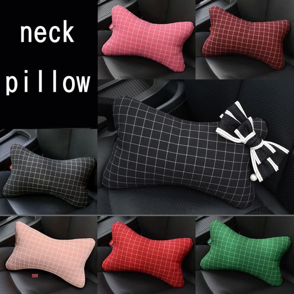 

summer breathable plaid cotton linen pillow car head neck pillow waist supports bow seat rest back lumbar