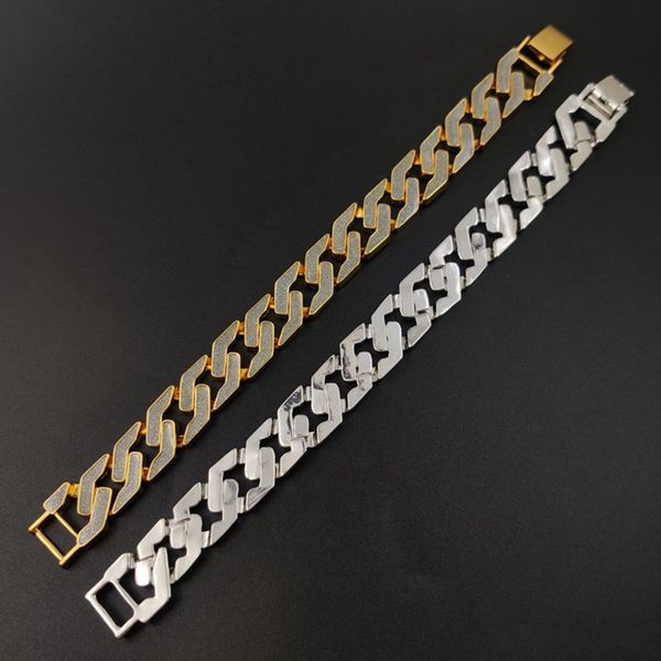 

22.5cm long gold silver color men hip hop bracelet link chain exquisite frosted bracelets gifts or rap man, Black