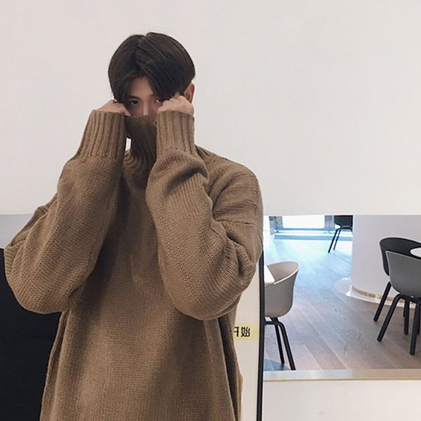 

men's sweaters cashmere sweater men solid color loose classic wool knitwear high collar turtleneck winter and autumn brand male, White;black