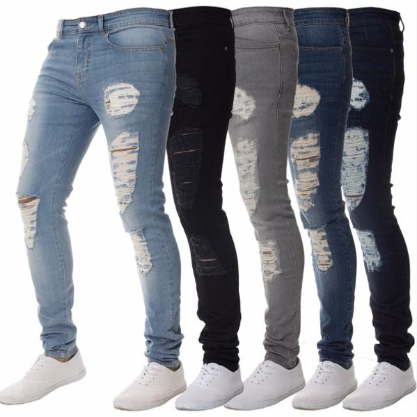 

men's jeans autumn slim thin ripped blue black fashion jean pants long trousers clothes men clothing