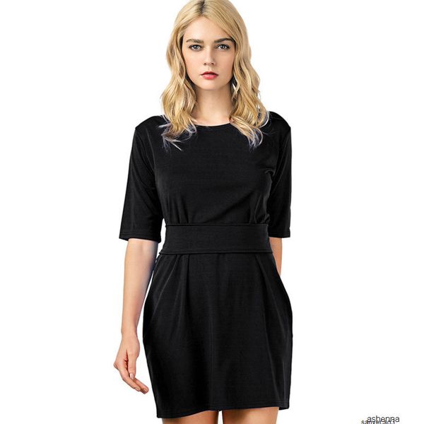 

womens designer summer dress solid color casual knit round neck high waist was thin base skirt womenkthth, Black;gray