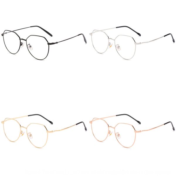 

2019 fashion metal plain anti-blue ultra light round face polygon glasses frame can be matched with glasses, Silver
