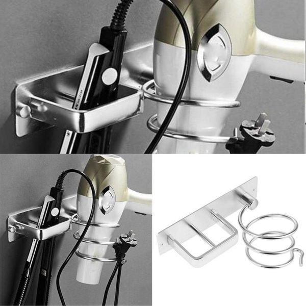 

sliver metal wall hair dryer holder mount cupboard straighteners storage stand rack bathroom housekeeping organizer bracket