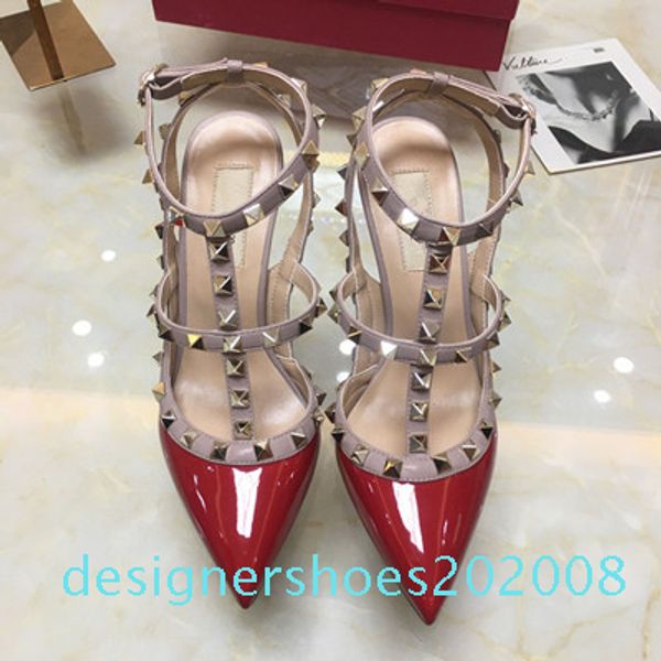 

designer spike heels, red leather rivet sandals, women's nail strap shoes, with high heels d88, Black