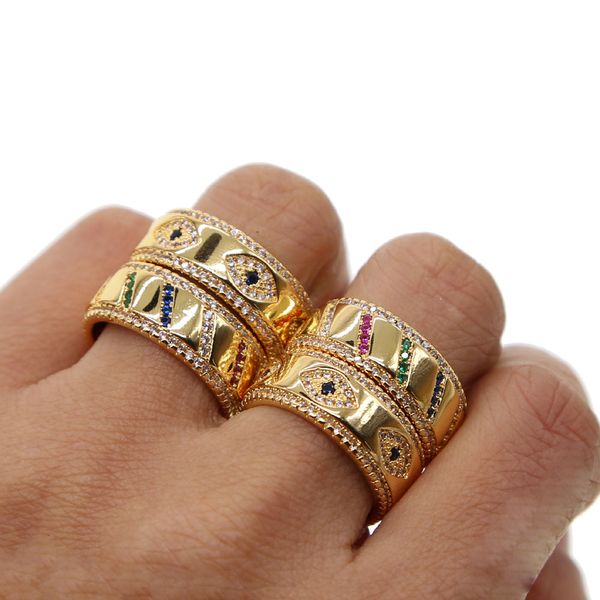 2019 neue Mode bösen blick finger ring für frauen männer gold poliert hip pop männer ring pflastern blau cz feine hochzeit aussage schmuck