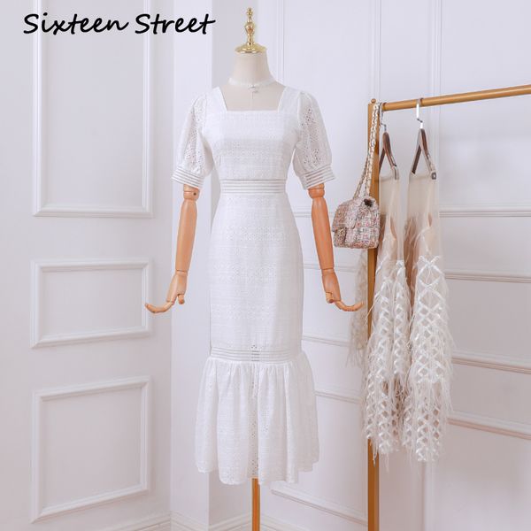 

2020 new summer white dress woman short puff sleeve square collar dress female party trumpet dresses thailand fashion self, Black;gray