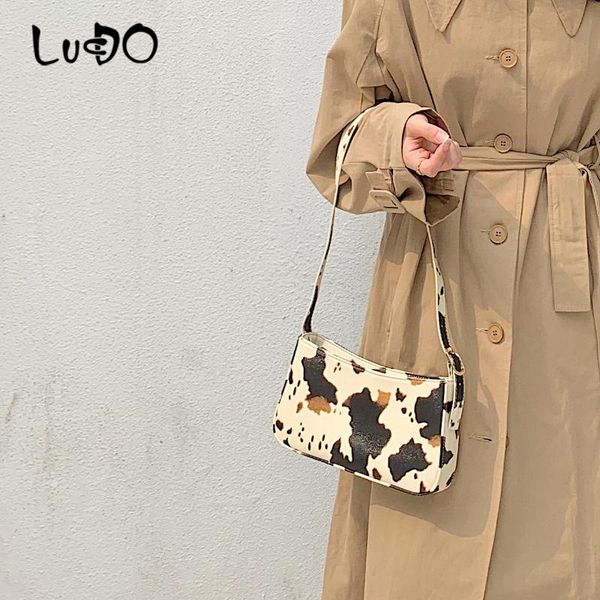 

lucdo designer 2020 fashion milk cow print underarm bag female pu leather shoulder crossbody bag baguette bags