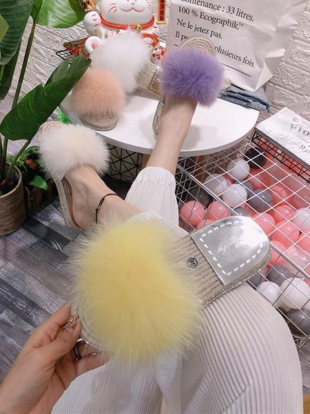 

female shoes summer woman slippers casual rubber flip flops shallow raccoon fur slides shose women 2020 beach, Black