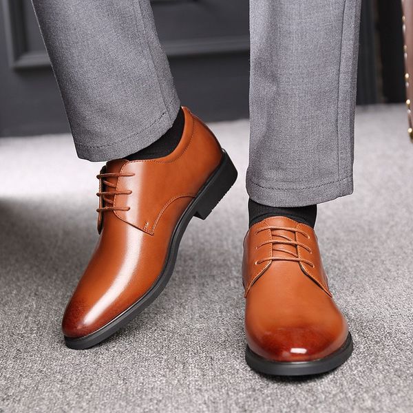 

wedding mens shoes genuine leather height increased 6cm new black/brown dress shoes men formal oxford shoes